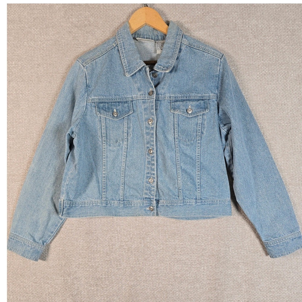 Studio Ease Petite Womens Denim Jacket Light Wash Cotton Trucker Blue 14P